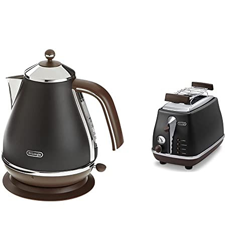 De'Longhi Frühstücksset Icona Vintage - Wasserkocher KBOV2001.BK und Toaster CTOV2103.BK, Schwarz von De'Longhi