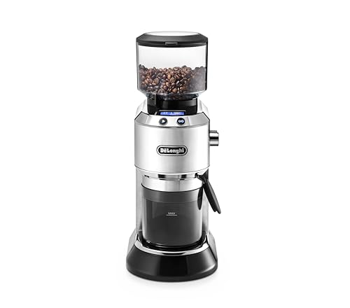 De'Longhi Dedica KG 521.M Elektrische Kaffeemühle, 2,1" LCD Display mit Aroma Funktion, Vollmetallgehäuse, Edelstahl Kegelmahlwerk, einstellbare Mahlgradeinstellung, Silber von De'Longhi