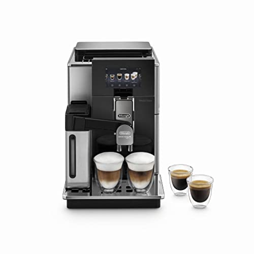 De'Longhi Maestosa EPAM960.55.GM Kaffeevollautomat mit 5-Zoll-Farbdisplay, automatischer Milchschaum, 2-Tassen-Funktion, 1550W, großer 2,1 L Wassertank, 29 x 46,8 x 40,5 cm Schwarz/Silber von De'Longhi