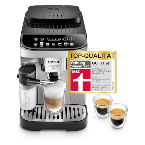 De'Longhi Magnifica Evo ECAM292.81.SB, Kaffeevollautomat mit Milchsystem, 7 Direktwahltasten für Cappuccino, Espresso und weitere Kaffeespezialitäten, Bedienfeld, 2-Tassen-Funktion, Silber/Schwarz von De'Longhi