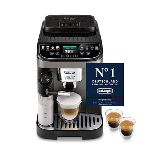 De'Longhi Magnifica Evo Next ECAM312.80.TB, Kaffeevollautomat mit 13 Getränken (Cappuccino, Espresso, Latte Macchiato), 2,4'' TFT Farbdisplay, LatteCrema Milchsystem, 2-Tassen-Funktion, Titan von De'Longhi