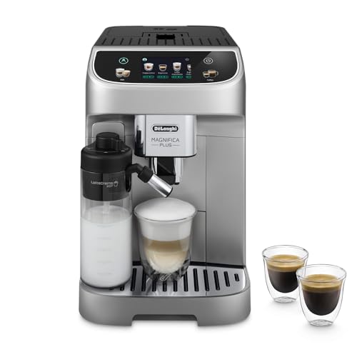 De'Longhi Magnifica Plus ECAM322.70.SB Kaffeevollautomat mit LatteCrema-Milchsystem für Automatischen Cappuccino, Full-Touch-Farbdisplay, Extra Shot-Funktion, x2-Funktion, 1450W, Silber/Schwarz von De'Longhi