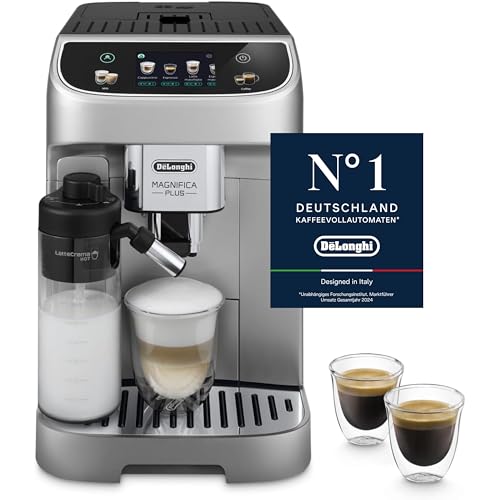 De'Longhi Kaffeevollautomat Magnifica Plus ECAM322.70.SB mit großem Touch-Farbdisplay, 18 Getränke (heiß & kalt), cremiger Milchschaum, individuelle Einstellungen (Aroma & Kaffeemenge), Silber von De'Longhi