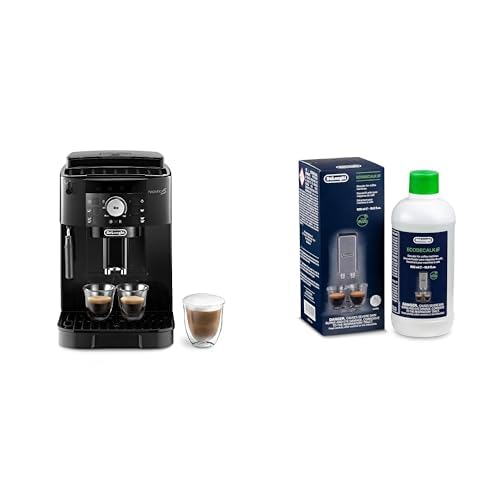 De'Longhi Magnifica S ECAM11.112.B, Kaffeevollautomat mit Milchaufschäumdüse für Cappuccino, mit Espresso Direktwahltasten und Drehregler, 2-Tassen-Funktion, Schwarz mit DLSC 500 Entkalker von De'Longhi