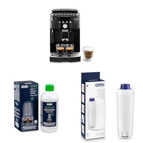 De'Longhi Magnifica S Smart ECAM 230.13.B Kaffeevollautomat mit Milchaufschäumdüse + Original EcoDecalk DLSC 500 Entkalker Wasserfilter DLSC002 von De'Longhi