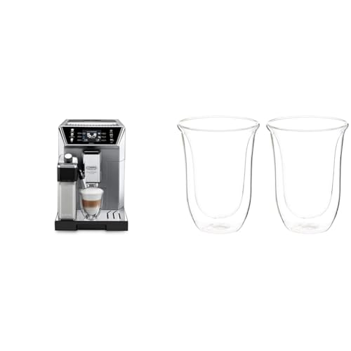 De'Longhi PrimaDonna Class ECAM 550.85.MS Kaffeevollautomat mit LatteCrema Milchsystem & DLSC312 Doppelwandiges Thermoglas Latte Macchiato, Durchsichtig,330 milliliters, 2 Stück (1er Pack) von De'Longhi