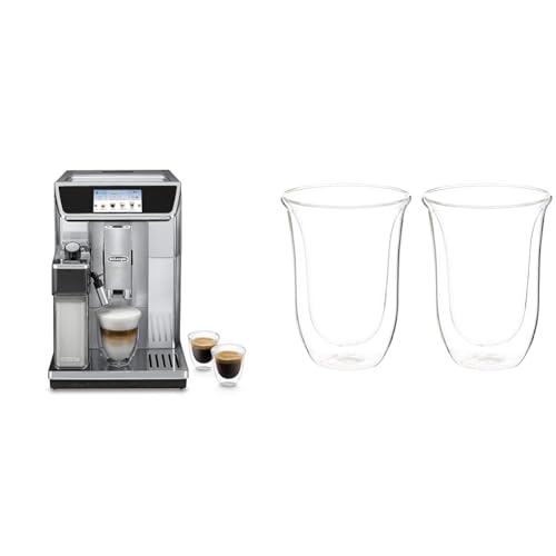 De'Longhi PrimaDonna Elite Experience ECAM 656.85.MS Kaffeevollautomat & DLSC312 Doppelwandiges Thermoglas Latte Macchiato, Durchsichtig,330 milliliters, 2 Stück (1er Pack) von De'Longhi