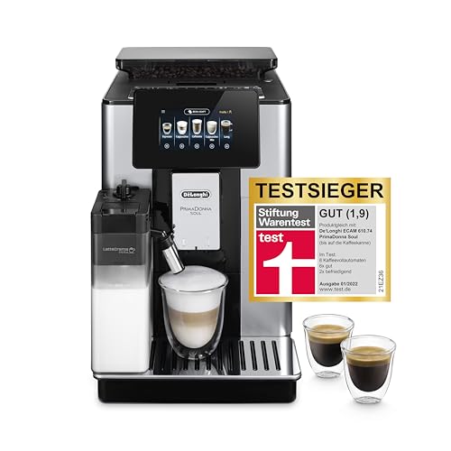 De'Longhi PrimaDonna Soul Perfetto ECAM 612.55.SB Kaffeevollautomat mit LatteCrema Milchsystem und Bean Adapt Technologie, 18 Rezepte, mit Farbdisplay- App-Steuerung, Silber/Schwarz von De'Longhi