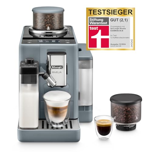 De'Longhi Rivelia EXAM440.55.G Kaffeevollautomat mit LatteCrema Milchsystem, Wechselbarer Bohnenbehälter, 16 Kaffee- & Milchgetränke auf Knopfdruck, Extra-Shot-Funktion, 3,5" Touch-Display, Grau von De'Longhi