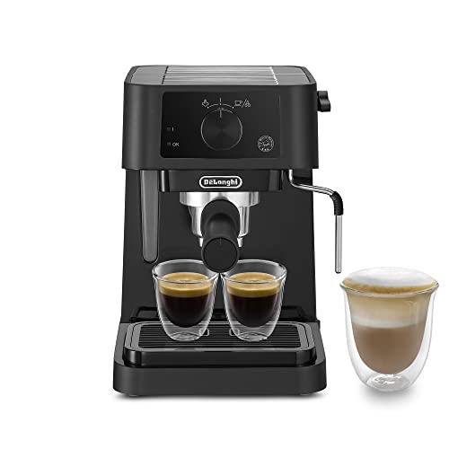 De'Longhi Stilosa EC 235.BK – traditionelle Espresso Siebträgermaschine, Espressomaschine mit manuellem Milchaufschäumer, für Espressopulver, 1 l Wassertank, schwarz, 1100 W von De'Longhi