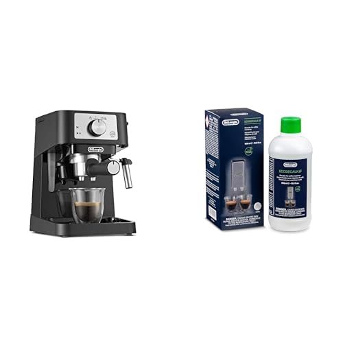 De'Longhi Stilosa EC 260.BK – traditionelle Siebträgermaschine inkl. Tamper, Espressomaschine mit professionellem Milchaufschäumer, für Espressopulver oder ESE Pads, Schwarz mit DLSC 500 Entkalker von De'Longhi