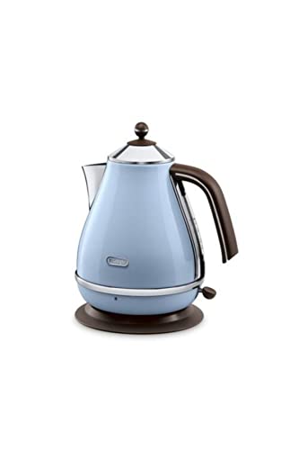 De'Longhi Wasserkocher Icona Vintage KBOV2001.AZ - 1,7 l mit Wasserstandsanzeige und 360° Basis, Edelstahl in elegantem Retro Look mit Chrom-Details, blau, 23x25x23 von De'Longhi