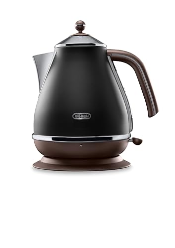 De'Longhi Wasserkocher Icona Vintage KBOV2001.BK - 1,7 l mit Wasserstandsanzeige und 360° Basis, Edelstahl in elegantem Retro Look mit Chrom-Details, schwarz von De'Longhi