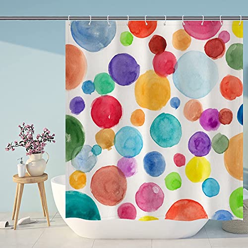 D&M Polka Dot Duschvorhang Kinder Wasserfarben Regenbogen Bunt 182,9 x cm Abstrakte Kreise Badvorhang Geometrisch für Badezimmer Badewanne Dekor Polyester Stoff mit 12 Kunststoff-Duschhaken D&M Polka Dot Duschvorhang Kinder Wasserfarben Regenbogen Bunt 182,9 x cm Abstrakte Kreise Badvorhang Geometrisch für Badezimmer Badewanne Dekor Polyester Stoff mit 12 Kunststoff-Duschhaken von De-Mediocre