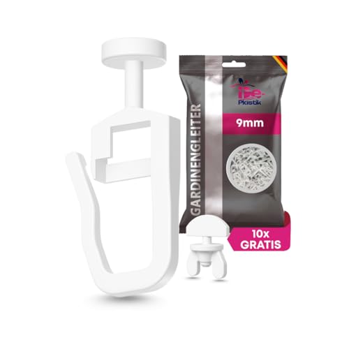 De-Plastik | Gardinengleiter 100 STK. + 10 Feststeller | 9 mm Standardkopf | Für Innenlaufschienen & Vorhangschienen | Geräuschlos & waschmaschinenfest | Gleiter mit Faltenleghaken De-Plastik | Gardinengleiter 100 STK. + 10 Feststeller | 9 mm Standardkopf | Für Innenlaufschienen & Vorhangschienen | Geräuschlos & waschmaschinenfest | Gleiter mit Faltenleghaken von De-Plastik