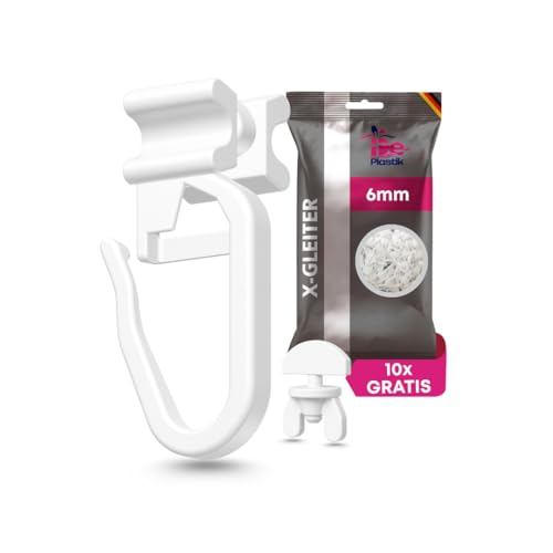De-Plastik | X-Gleiter 100 STK. + 10 Feststeller | Für Innenlauf 6 mm | Geräuschlos & waschmaschinenfest | Gardinengleiter für Innenlaufschienen & Vorhangschienen | Standardgröße | Gardinenröllchen De-Plastik | X-Gleiter 100 STK. + 10 Feststeller | Für Innenlauf 6 mm | Geräuschlos & waschmaschinenfest | Gardinengleiter für Innenlaufschienen & Vorhangschienen | Standardgröße | Gardinenröllchen von De-Plastik