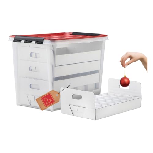 Weihnachtskugeln Aufbewahrungsbox 2er-Set | Christbaumkugeln Organizer für Weihnachtsschmuck | Weihnachtsdeko Kiste | Kompakte, platzsparende Weihnachtsboxen aus BPA-freiem Kunststoff (61 Liter) von De-Plastik