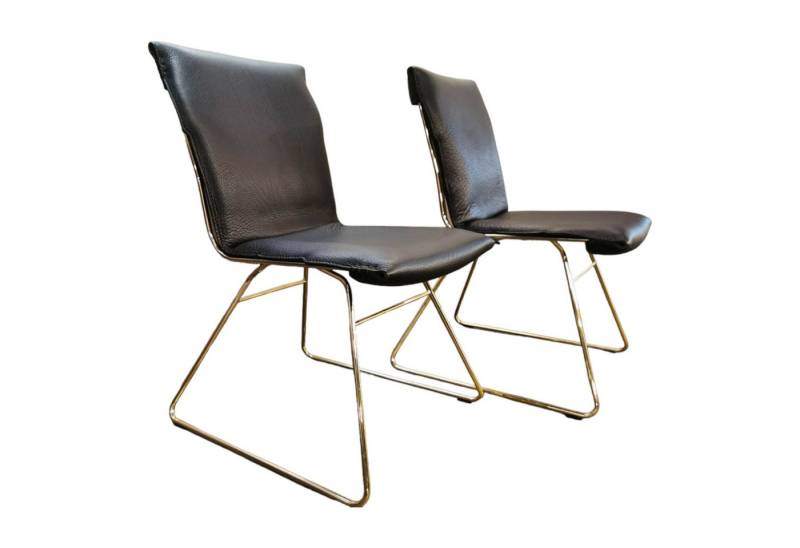 De Sede Essgruppe 2er-Set Stuhl DS-0515 Leder Neck Blackk Schwarz Gestell Goldfarben von De Sede