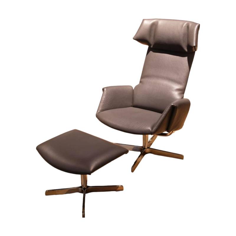 Ohrensessel Mit Hocker DS-0343 Neckleder Umbra Grau Braun Gestell Hochglanz Verc... von De Sede
