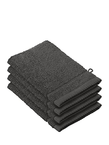 De Witte Lietaer 194690 Stephanie Waschhandschuh-Set, 4 Waschhandschuhe, aus Baumwolle, dunkelgrau, 540 g/m², 15 x 22 x 1 cm von De Witte Lietaer
