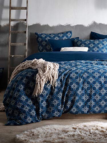 De Witte Lietaer Anzor Bettwäschegarnitur, Bettbezug und Kissenbezüge, Baumwolle, Blau, 240 x 220 cm von De Witte Lietaer
