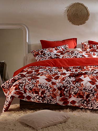 De Witte Lietaer Mimulus Bettwäsche, Bettbezug und Kissenhüllen, Baumwolle, Weiß – Rot, 200 x 220 cm von De Witte Lietaer