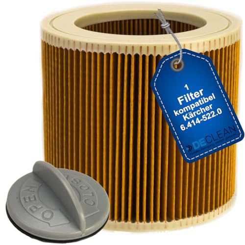DeClean Patronenfilter Lamellenfilter kompatibel mit Kärcher A 2000-4000 K 2000-4000 WD2 + 3 1 Filter mit Verschluss A 2101-1.178-125.0 von DeClean