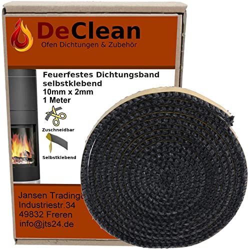 Kamindichtung Ofendichtschnur selbstklebend Dichtband Glas Tür Kamin Ofen Dichtung aus Glasfasern hitzebeständig bis 550 °C Länge 1 Meter Breite 10x2mm von DeClean