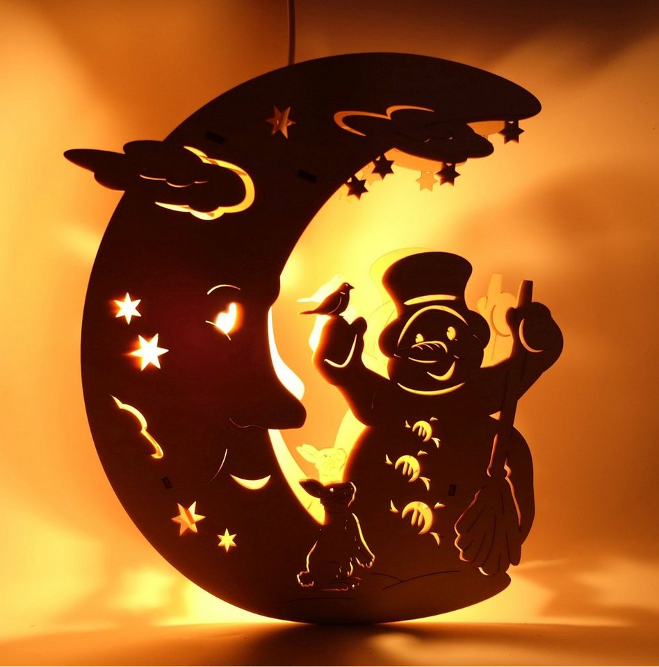 DeColibri Beleuchtetes Fensterbild Fensterbild Weihnachten Deko Mond und Schneemann, Erzgebirge Weihnachten Handwerkskunst von DeColibri