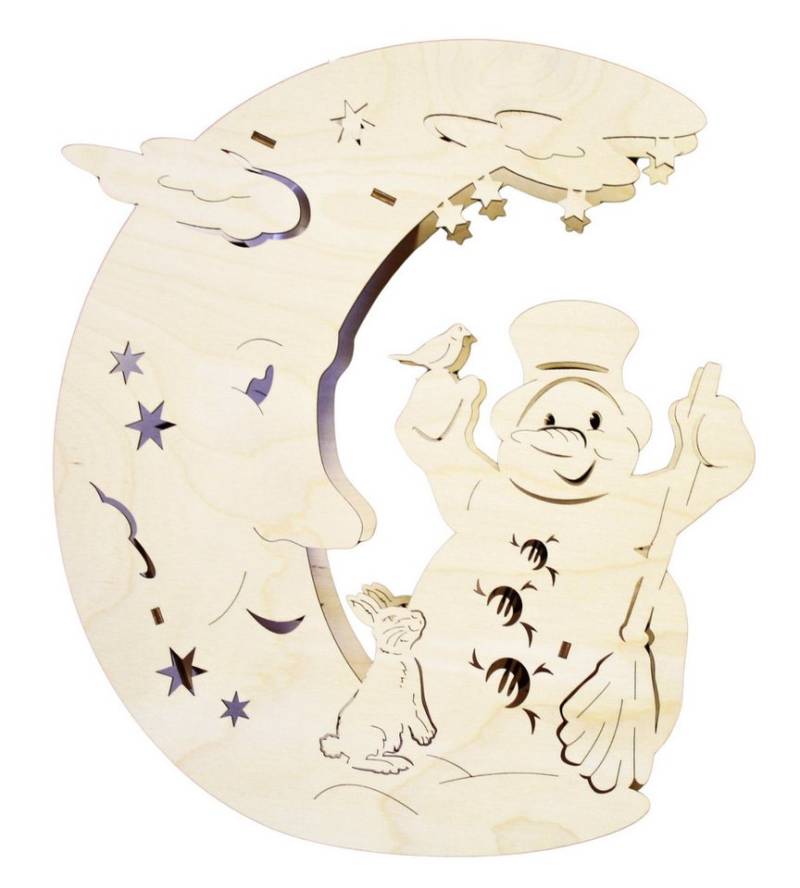 DeColibri Beleuchtetes Fensterbild Fensterbild Weihnachten Deko Mond und Schneemann, Erzgebirge Weihnachten Handwerkskunst von DeColibri