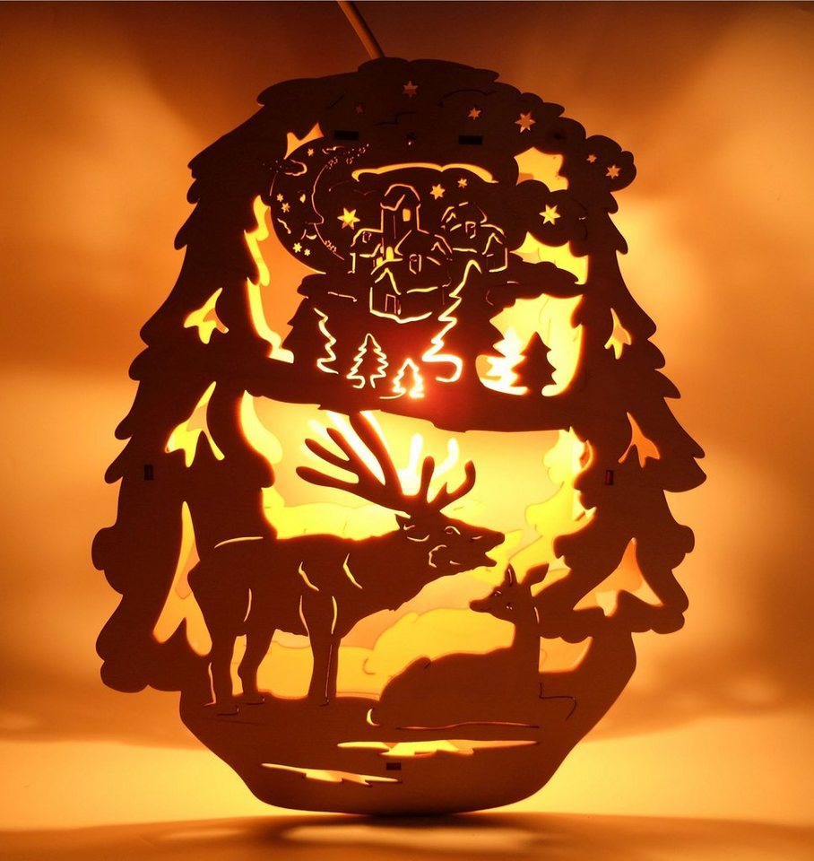 DeColibri Beleuchtetes Fensterbild Fensterbild Weihnachten Deko Hirsch im Winterwald, Erzgebirge Weihnachten Handwerkskunst von DeColibri