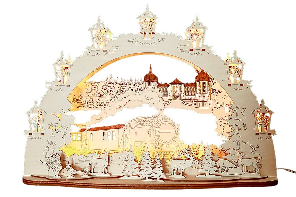 DeColibri LED Schwibbogen 3D LED Schwibbogen Dresden Moritzburg Schloss Kleinbahn - Holzkunst, Holzkunst aus Sachsen von DeColibri