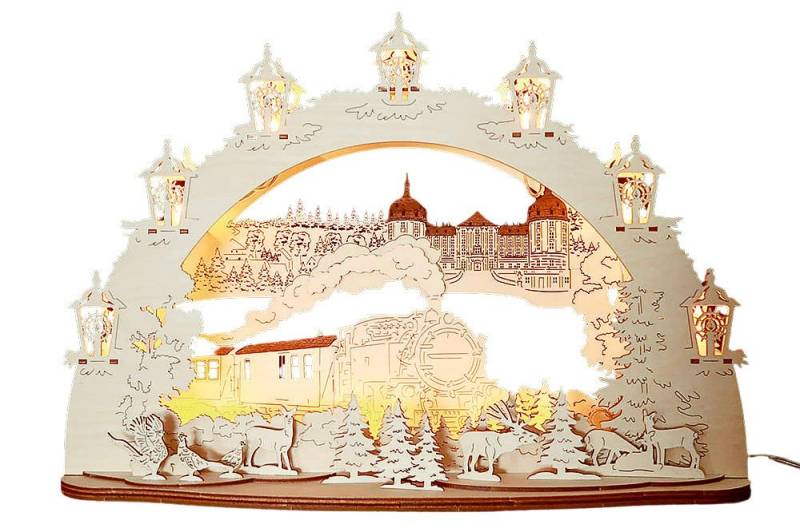 DeColibri LED Schwibbogen 3D LED Schwibbogen Dresden Moritzburg Schloss Kleinbahn - Holzkunst, Holzkunst aus Sachsen von DeColibri