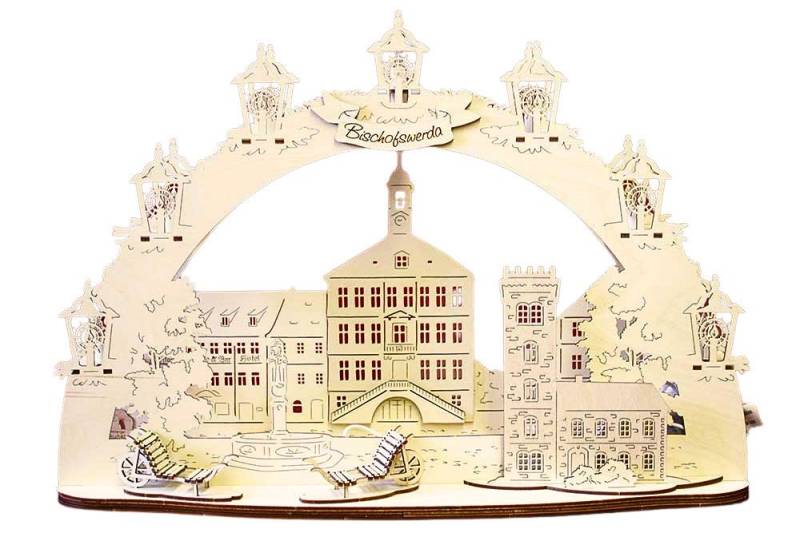 DeColibri LED Schwibbogen LED Schwibbogen Bischofswerda Rathaus 3D Optik, Erzgebirge Weihnachten Handwerkskunst von DeColibri