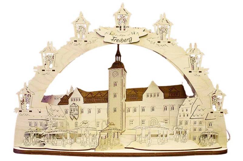 DeColibri LED Schwibbogen LED Schwibbogen Freiberg Rathaus 3D Optik, Erzgebirge Weihnachten Handwerkskunst von DeColibri