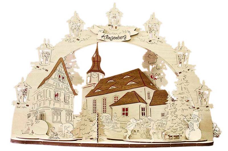 DeColibri LED Schwibbogen LED Schwibbogen Klingenberg Kirche 3D Optik, Erzgebirge Weihnachten Handwerkskunst von DeColibri
