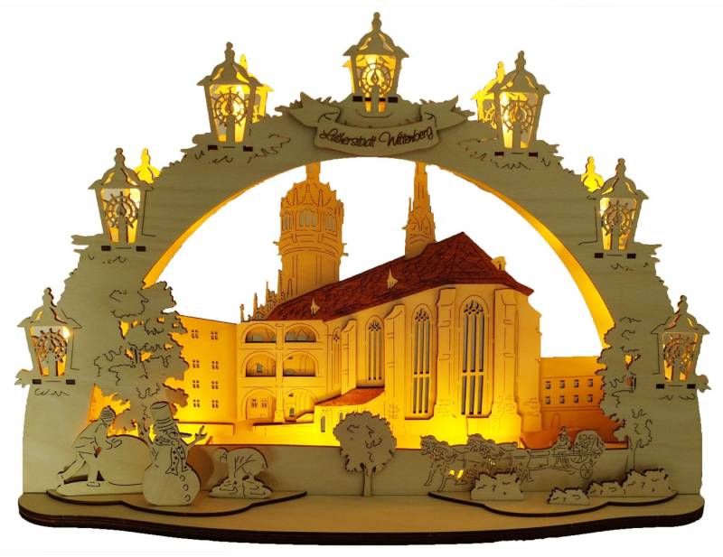 DeColibri LED Schwibbogen LED Schwibbogen Lutherstadt Wittenberg Schlosskirche, 3D Optik, Erzgebirge Weihnachten Handwerkskunst von DeColibri
