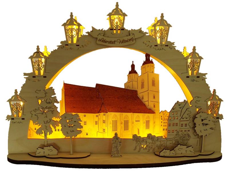 DeColibri LED Schwibbogen LED Schwibbogen Lutherstadt Wittenberg Stadtkirche, 3D Optik, Erzgebirge Weihnachten Handwerkskunst von DeColibri