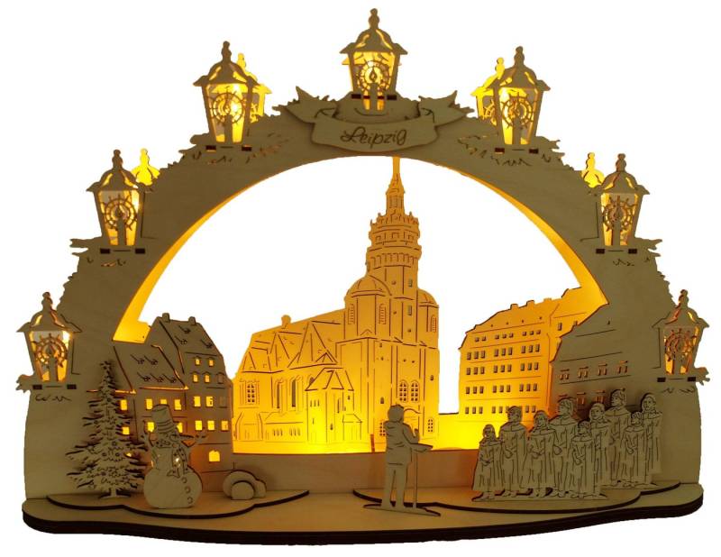 DeColibri LED Schwibbogen LED Schwibbogen Nikolaikirche Leipzig, 3D Optik, Erzgebirge Weihnachten Handwerkskunst von DeColibri