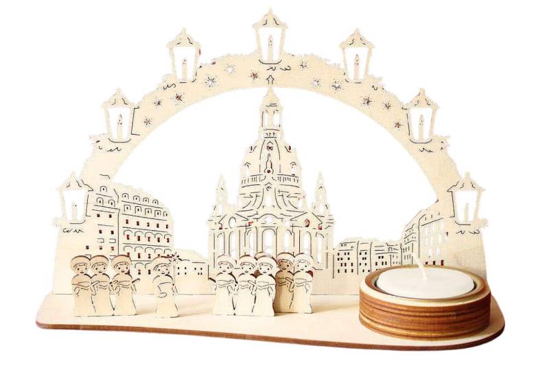 DeColibri Teelichthalter Teelichthalter Dresdner Frauenkirche Schwibbogen (Packung), Ost - Erzgebirge Weihnachten Handwerkskunst von DeColibri