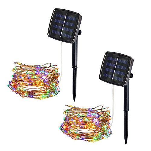 Solar Lichterkette, 100 LED-Leuchten im Freien Solarbetriebene Kupferdraht Lichterkette Fairy Party Dekorative Lightsfor Haustür, Hof, Garage, Terrasse, Garten, Rasen, Deck (10M) von DeHolifer