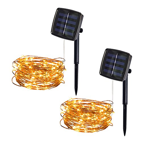 Solar Lichterkette, 20 LED-Leuchten im Freien Solarbetriebene Kupferdraht Lichterkette Fairy Party Dekorative Lightsfor Haustür, Hof, Garage, Terrasse, Garten, Rasen, Deck (2M) von DeHolifer