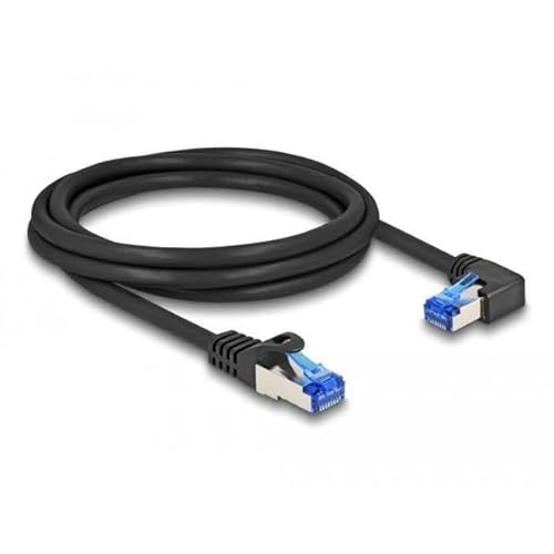 DeLOCK 80223 - RJ45 Netzwerkkabel Cat.6A S/FTP gerade/rechts gewinkelt, 2 m, schwarz von DeLOCK