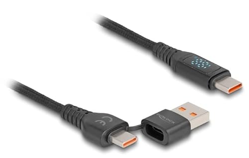 DeLOCK USB 2.0 Fast Charging Cable USB Type-C™ + USB Typ-A Stecker auf USB Type-C™ male PD 3.1 140W mit Leistungsanzeige 1.20m von DeLOCK