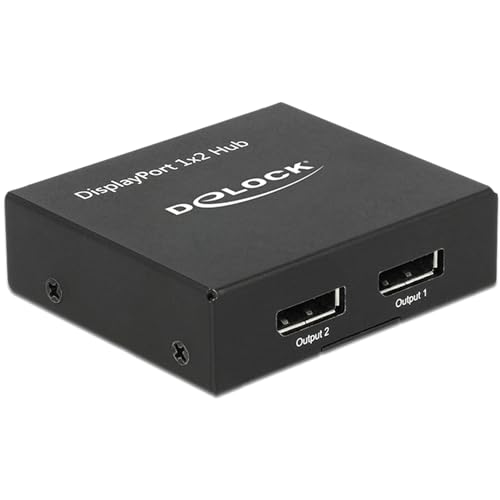 DeLock 87691, ﻿DisplayPort 1.2 Splitter 1 x DisplayPort in > 2 x DisplayPort Out 4K (Chipsatz: STDP4320, DisplayPort 1.2a Spezifikation, Unterstützt Audio- und Videosignale), Schwarz von DeLOCK
