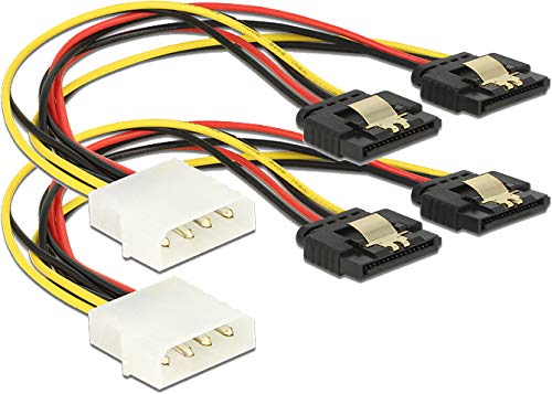 2x DeLock Kabel Power Molex 4 Pin Stecker > 2 x SATA 15 Pin Buchse Metall 20 cm von DeLOCK