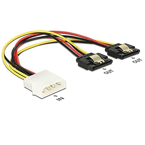 DeLock Kabel Power Molex 4 Pin Stecker > 2 x SATA 15 Pin Buchse Metall 20 cm, schwarz von DeLOCK