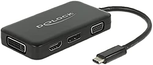 DeLock 4in1 Multiport Adapter USB Type-C Stecker für VGA, HDMI, DVI und DisplayPort Monitor schwarz, 63929 von DeLOCK