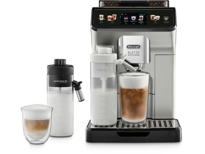 DE'LONGHI Kaffeevollautomat Eletta Explore ECAM450.55.S - 40 Rezepte, heißer & kalter Milchschaum , silber, B:26cm H:38,5cm T:45cm, Kaffeevollautomaten, 3,5 Touch-Display, herausnehmbare Brühgruppe, einstellbarer Mahlgrad, Topseller von DeLonghi