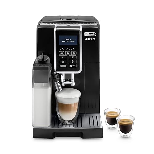 De'Longhi Dinamica ECAM 350.55.B Kaffeevollautomat mit LatteCrema Milchsystem, Cappuccino, Espresso und Kaffee auf Knopfdruck, Digitaldisplay, 2-Tassen-Funktion, Großer 1,8 Liter Wassertank, Schwarz von De'Longhi